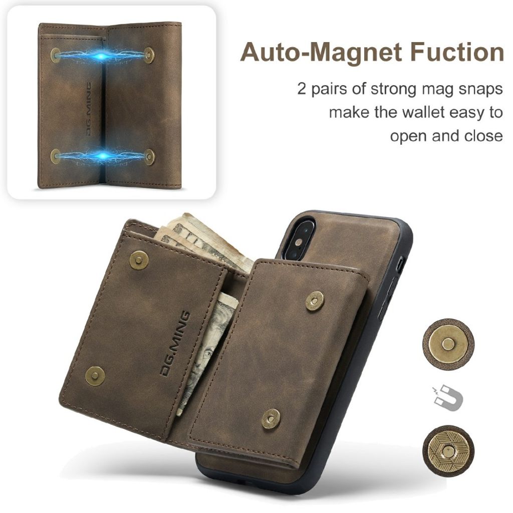 DG.MING iPhone X/XS Magneettinen Lompakkokuori Hybridikuori - Ruskea