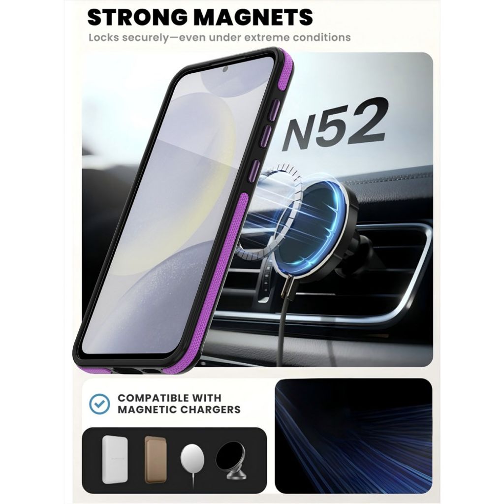 Samsung Galaxy S26 FE-deksel med magnetisk ring og stativ – lilla