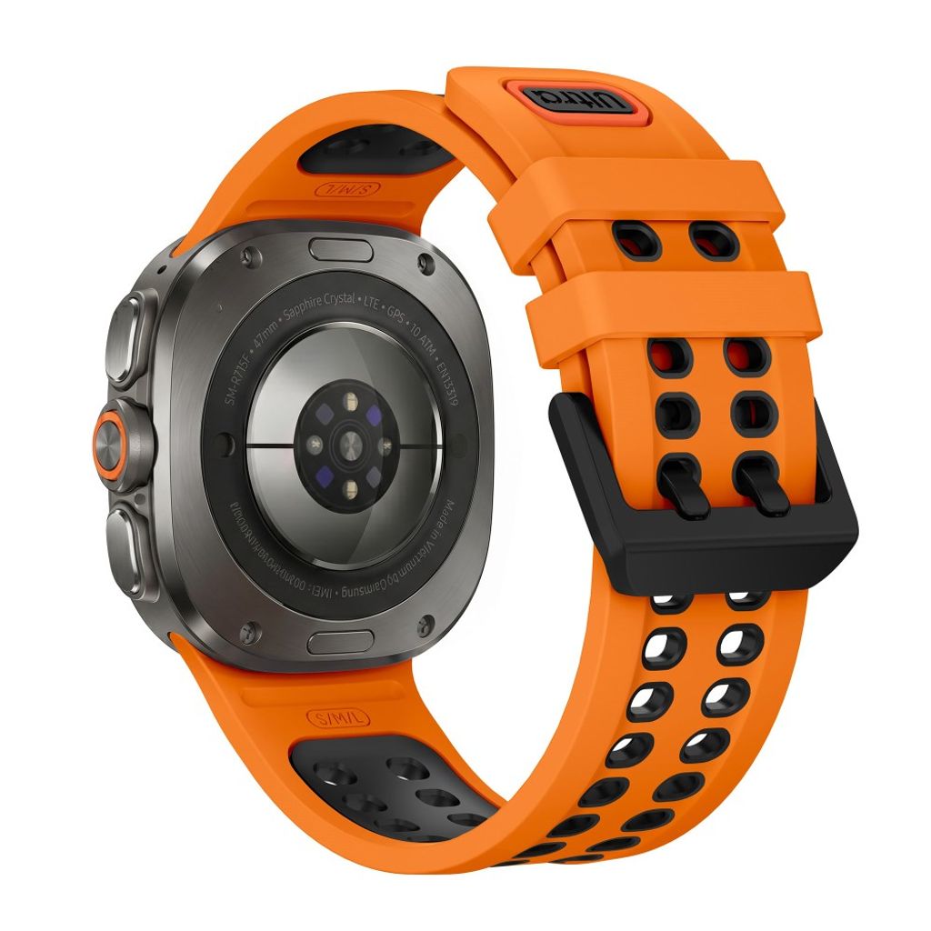 Samsung Galaxy Watch Ultra/Ultra2 Tofarget silikon klokkerem med dobbel spenne - Oransje/Svart