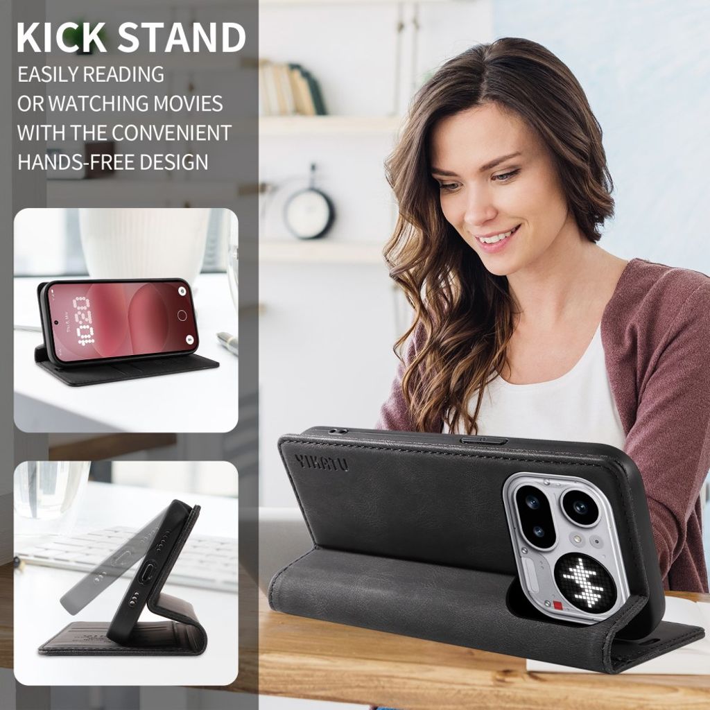 YIKATU Nothing Phone (4a) Pro Lommeboketui PU-lær - Svart