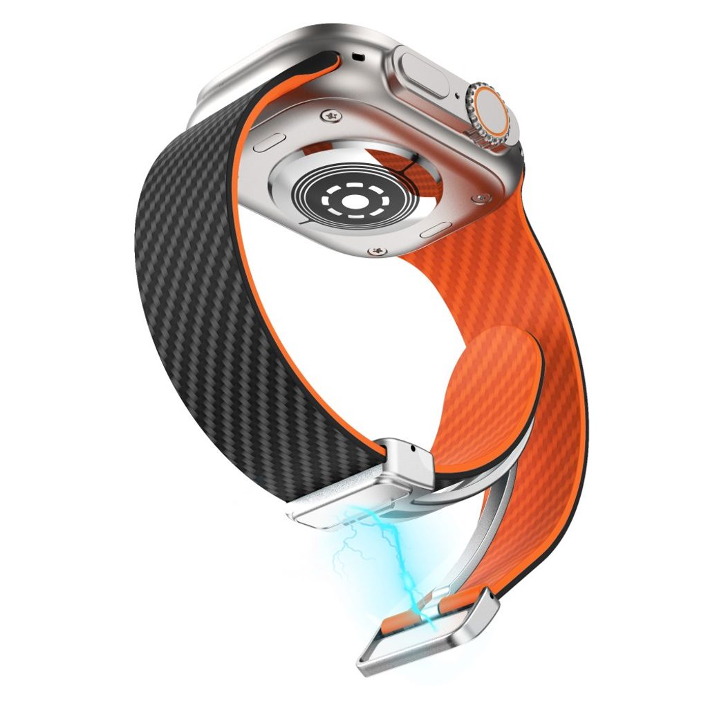 Apple Watch 42 / 41/ 40 / 38mm Klockarmband kolfibertextur - Svart/Orange