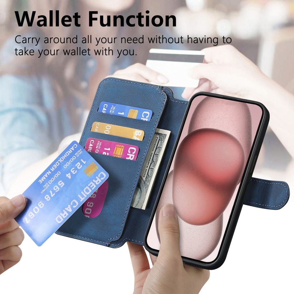 CASENEO iPhone 13 Lompakkokotelo Irrotettavalla - Tummansininen