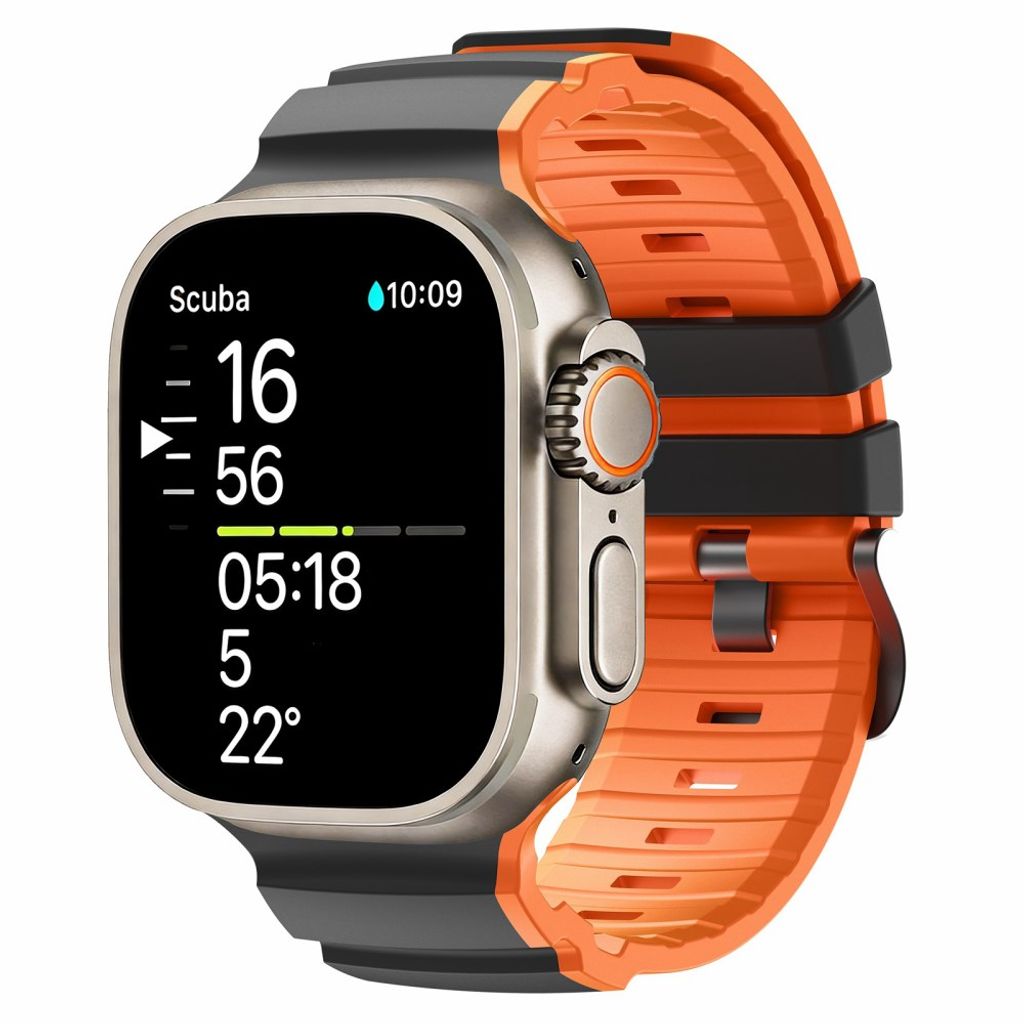 Apple Watch 49/46/44/42mm Tvåfärgat Klockarmband Silikon - Svart/Orange