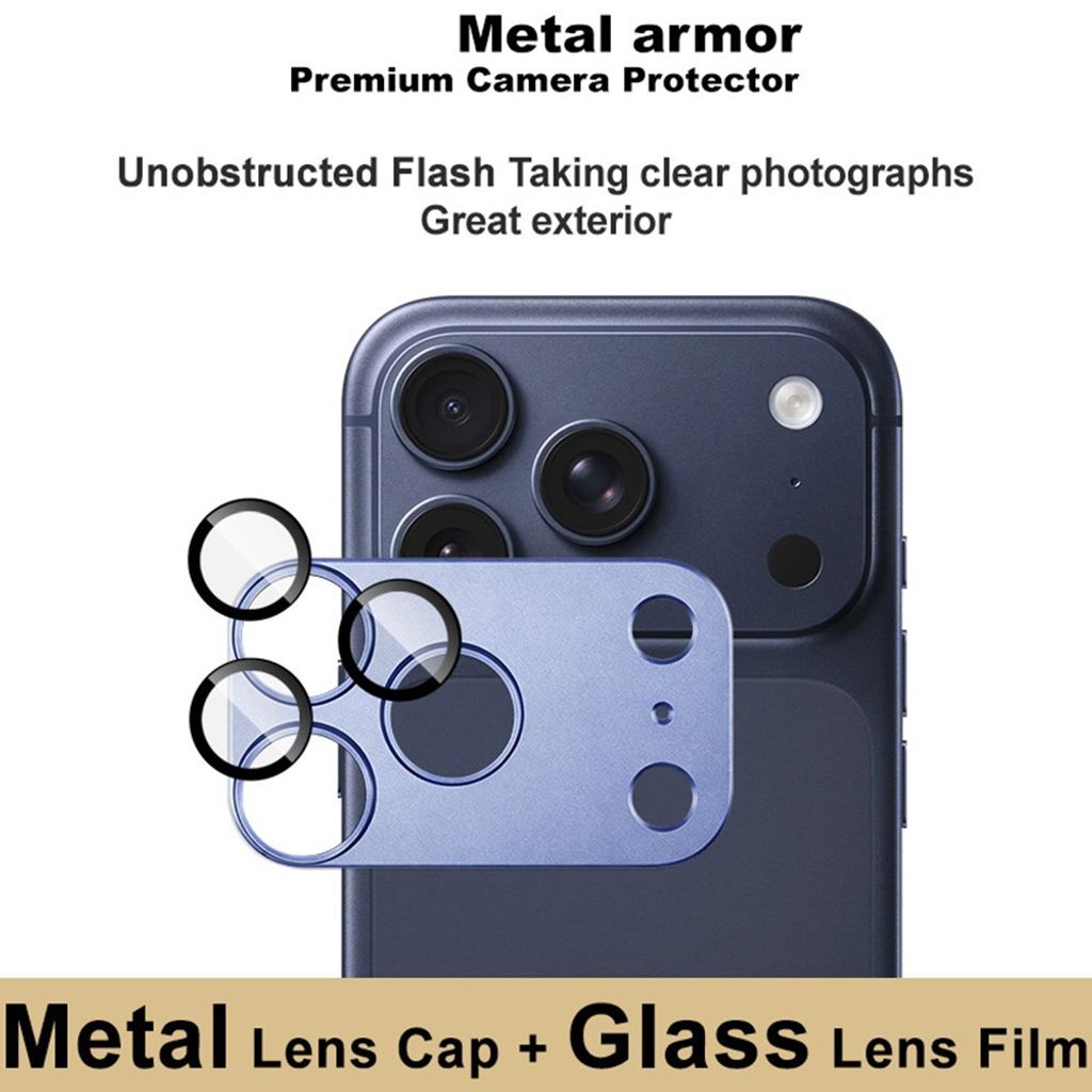 IMAK iPhone 18 Pro Max Linssinsuoja Karkaistusta Lasista ja Metallista - Sininen
