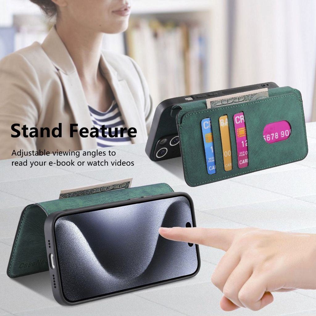 CASENEO iPhone 13 Pro Max Lompakkokotelo Irrotettava lompakko – Vihreä