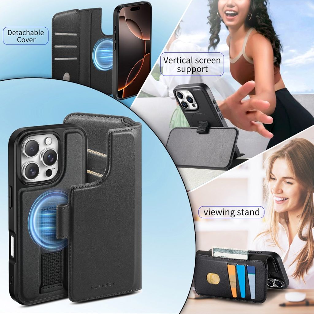 CASENEO iPhone 16 Pro Max Wallet Cover Magnetic – Black