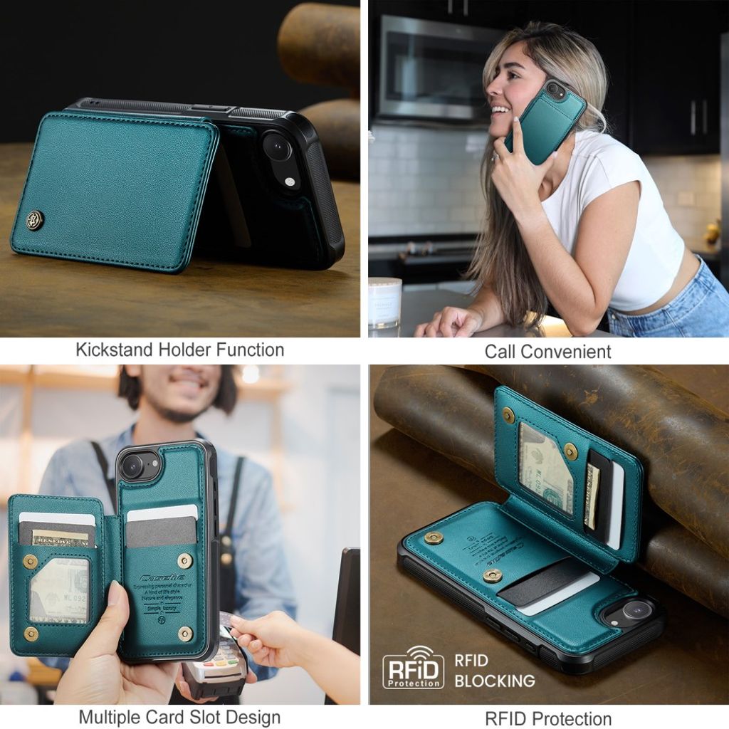 CASEME iPhone 16e Plånboksskal med RFID-blockerande Kortfack – Grön