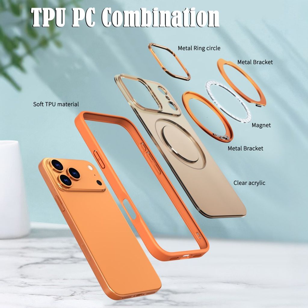 iPhone 18 Pro Max/17 Pro Max-deksel med MagSafe og stativ – oransje