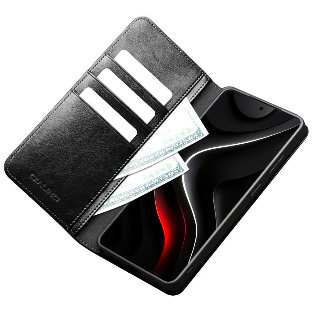 QIALINO Samsung Galaxy S26 Ultra Lommeboketui i Ekte Skinn - Svart