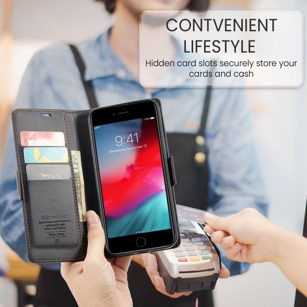 CASEME iPhone 6 Plus/6s Plus/7 Plus/8 Plus Kotelo Korttipaikka - Musta