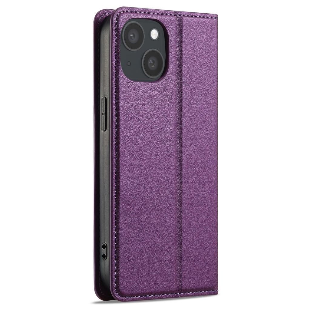 LC.IMEEKE iPhone 15 Wallet Cover Stand PU Leather – Purple