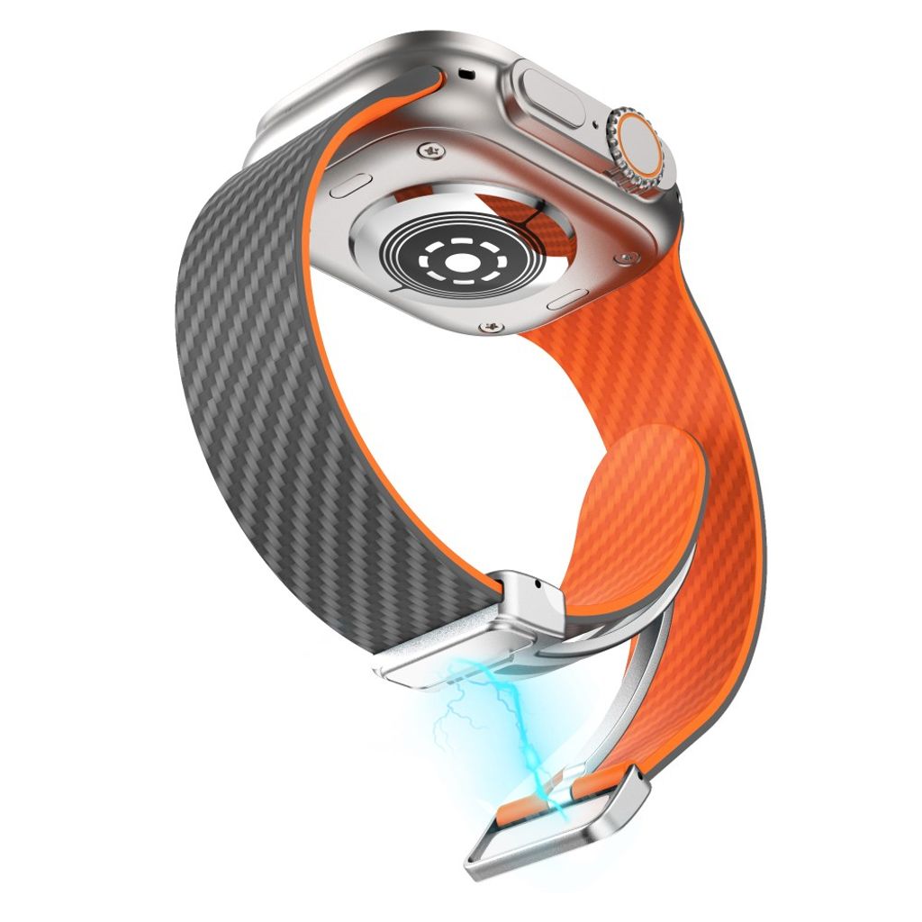 Apple Watch 42 / 41/ 40 / 38mm Klockarmband kolfibertextur - Grå/Orange