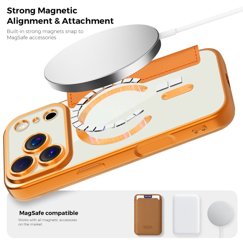 iPhone 17 Pro MagSafe RFID-blokerende Pungetui Pu Læder - Orange