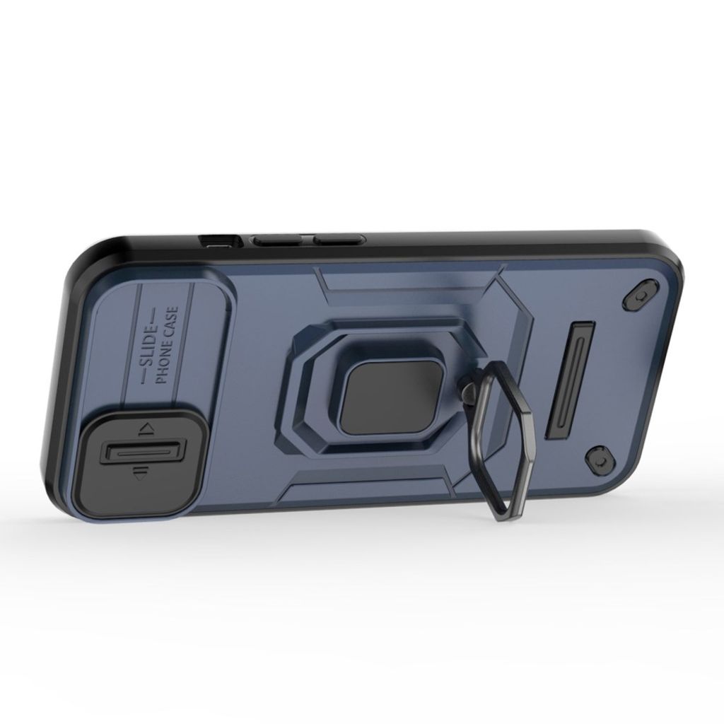 iPhone 14 Kuori kameran linssisuojalla ja jalustalla – Sininen