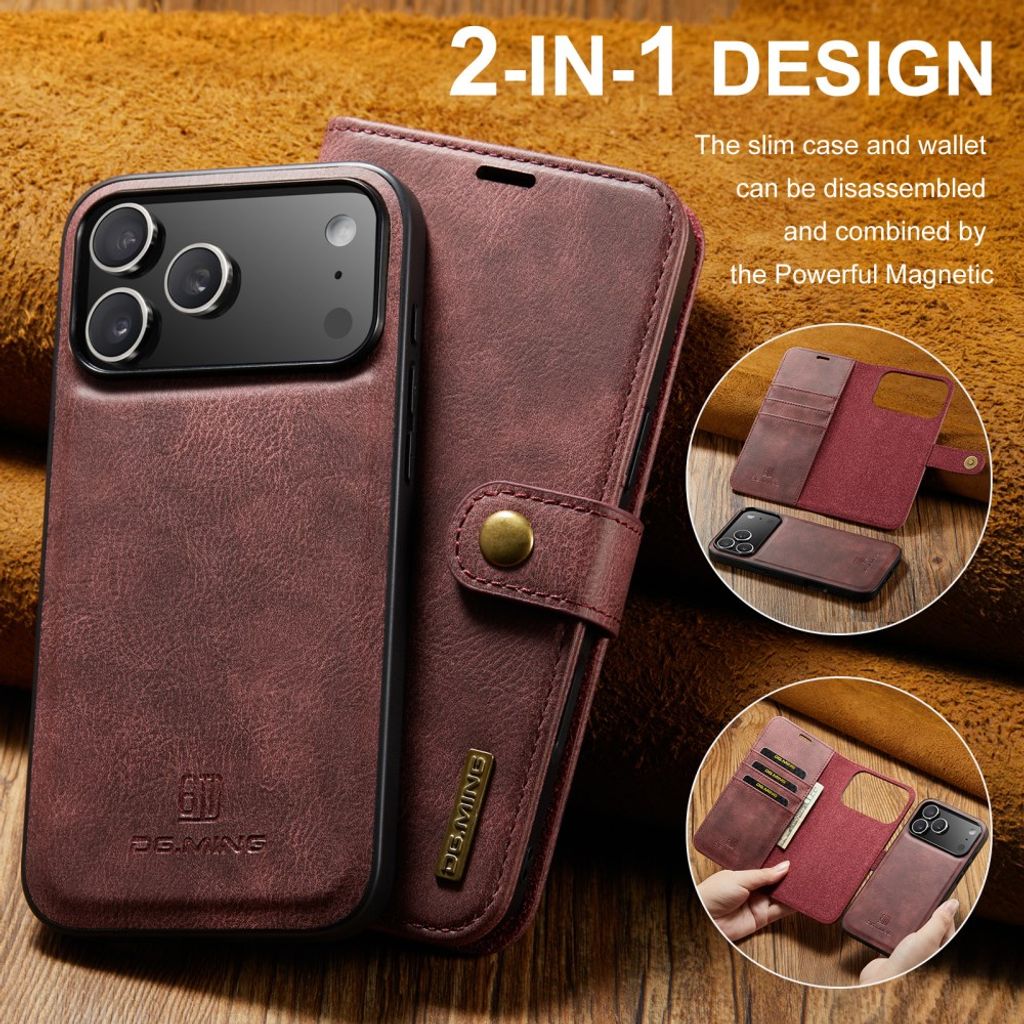 DG.MING iPhone 18 Pro Max/17 Pro Max Etui med Avtakbar Lommebok - Rød