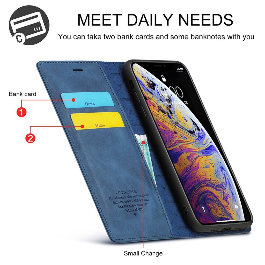 LC.IMEEKE iPhone X/XS Plånboksfodral Stativ - Blå