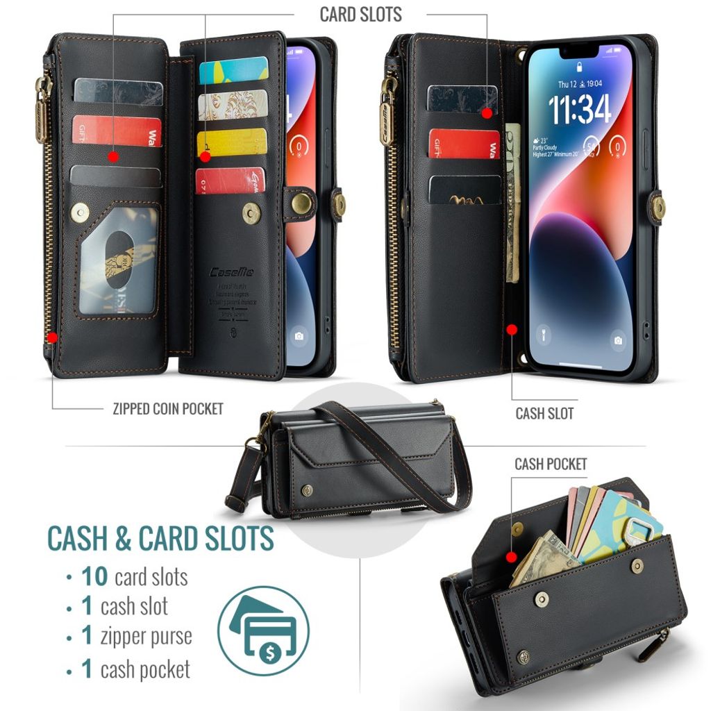 CASEME iPhone 14 Plus Wallet Cover RFID-blockerande - Svart