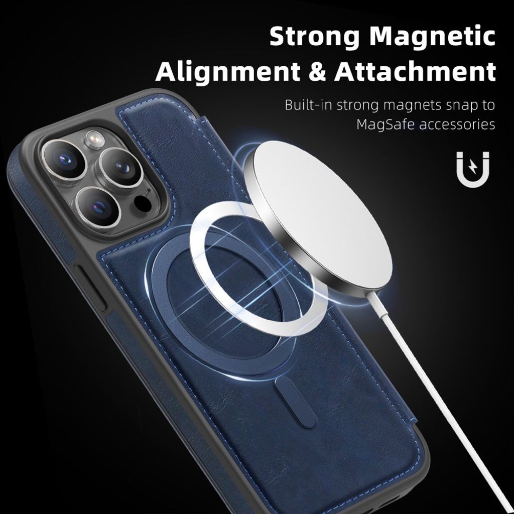 iPhone 14 Pro Max MagSafe RFID Blocking Wallet Cover - Sapphire