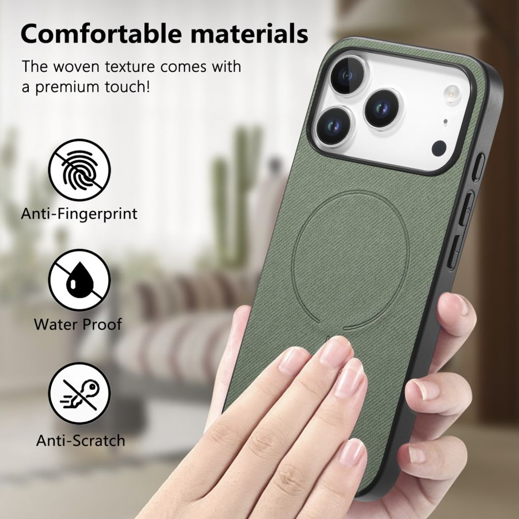 iPhone 17 Pro Max MagSafe-cover med tekstil-look – grøn