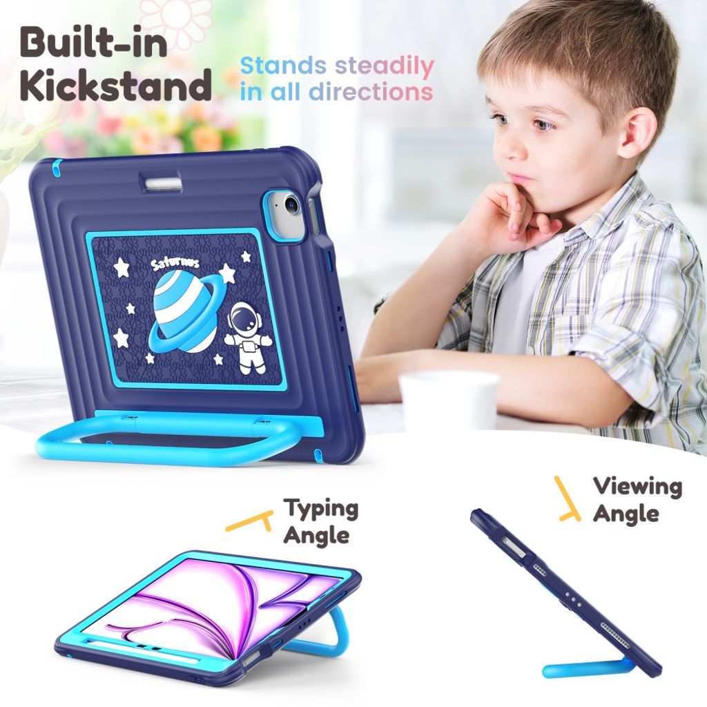 Lasten kuori jalustalla iPad Airille/Prolle 11" - sininen