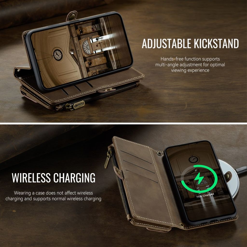 CASEME iPhone XR Plånboksfodral RFID-blokering Stativ med Bärrem – Brun