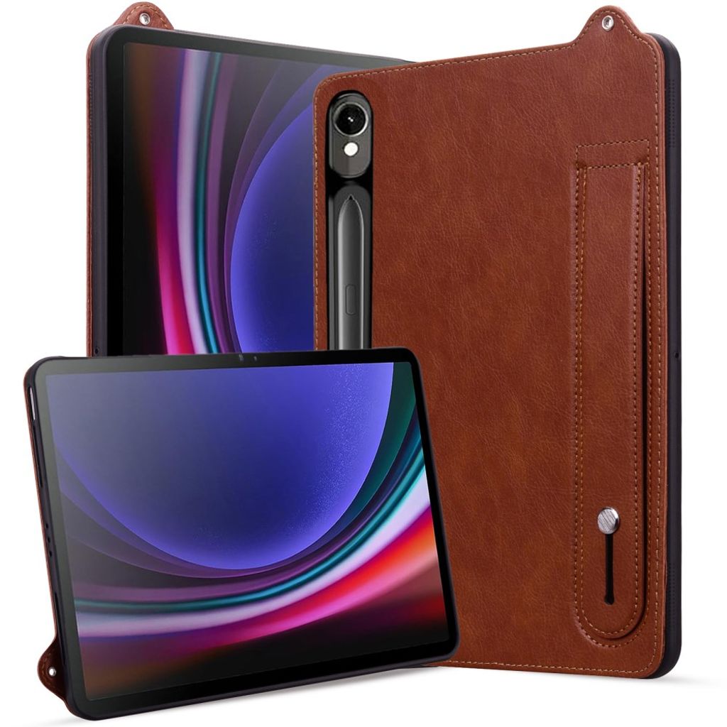 Lædercover med håndgreb og stativ til Samsung Galaxy Tab S11/S10 Lite/S10 FE/S9/S9 FE/S8/S7 – Brun