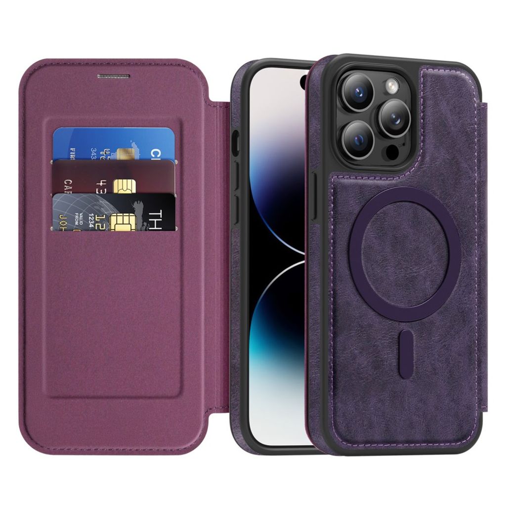 iPhone 14 Pro Max Wallet Cover MagSafe Compatible - Dark Purple