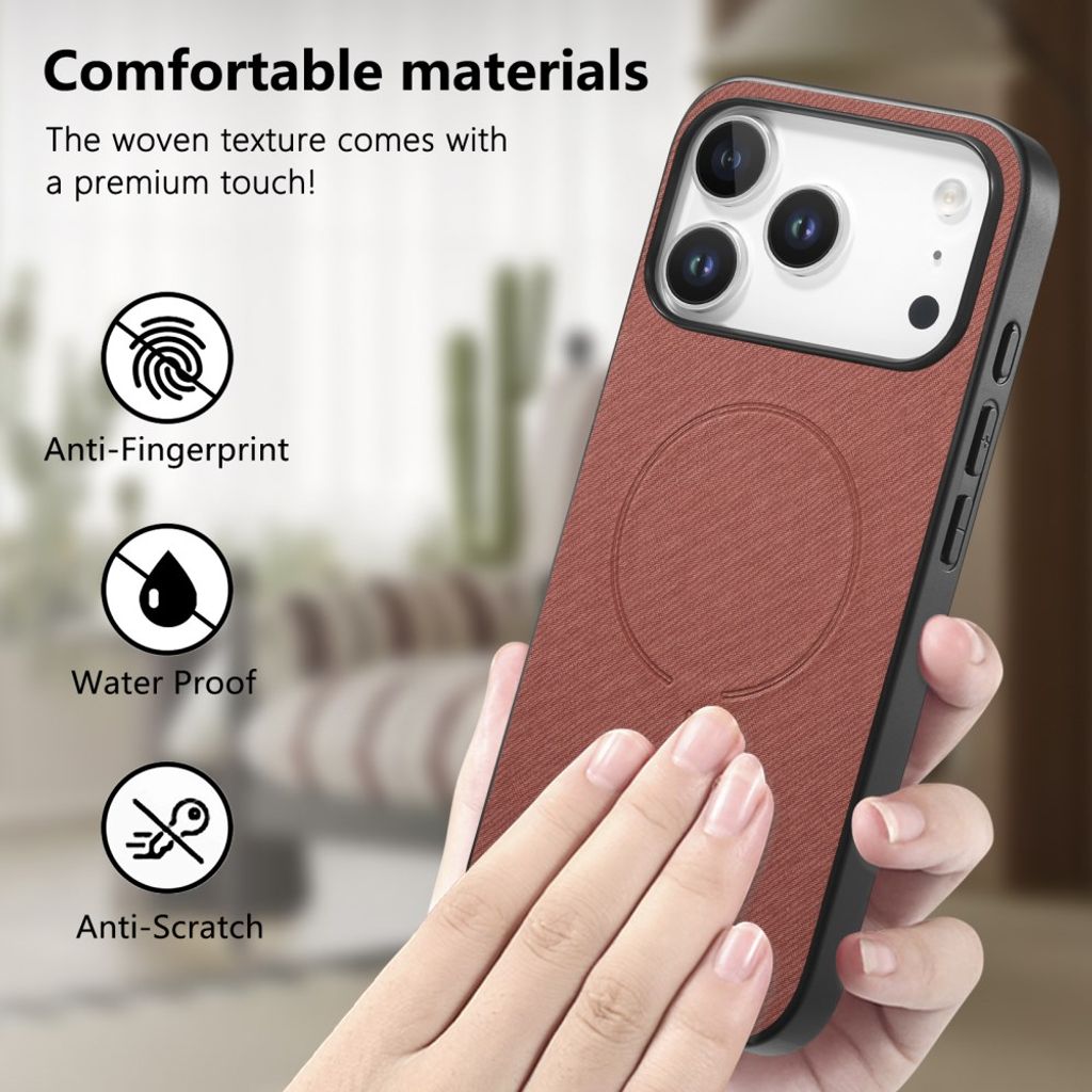 iPhone 18 Pro Max/17 Pro Max MagSafe-cover med tekstil-look - brun