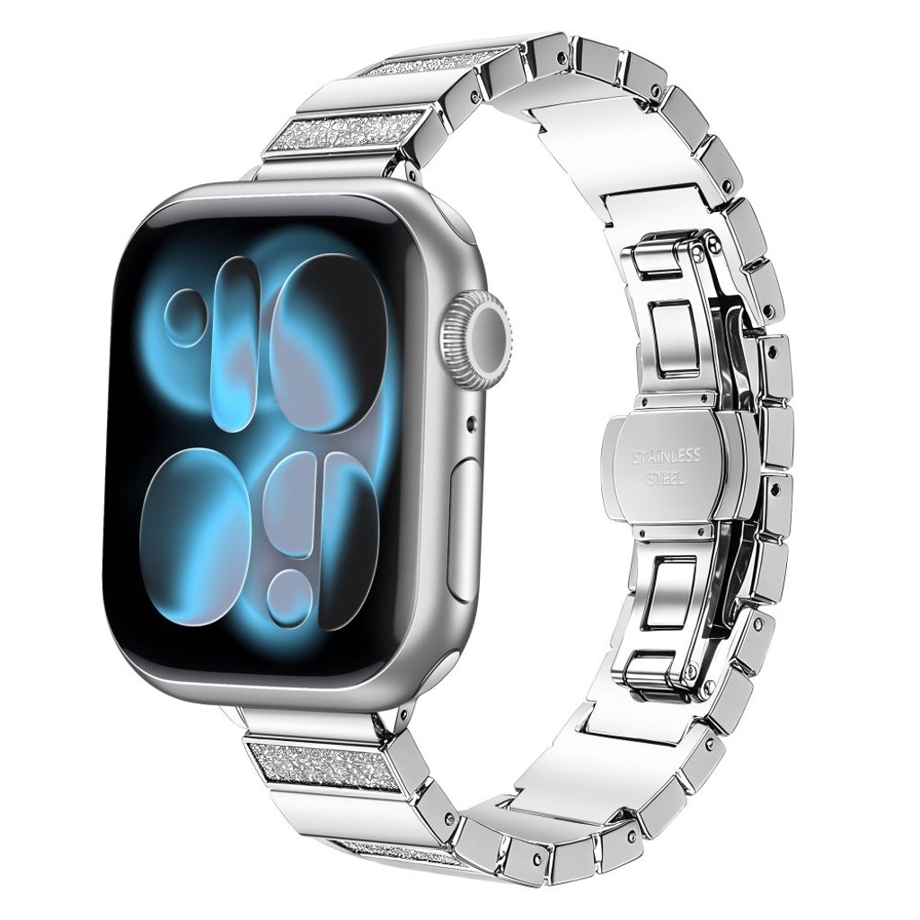 Apple Watch 49/46/44/42mm Klockarmband i rostfritt stål med glitter - Silver