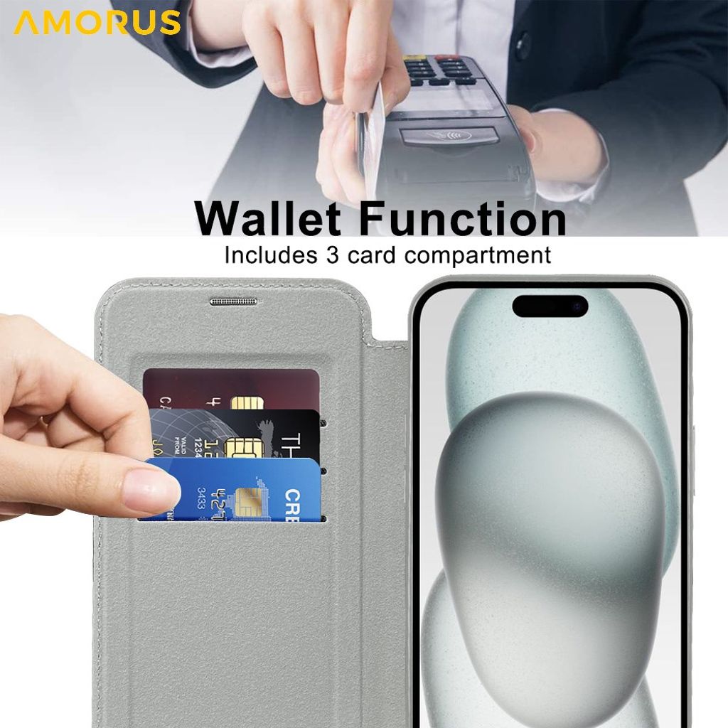 AMORUS iPhone 15 Plus Kotelo MagSafe - Harmaa