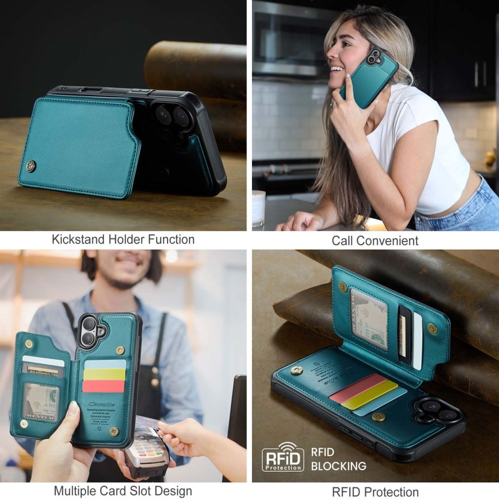 CASEME iPhone 16 Case with 5 Card slots - Green