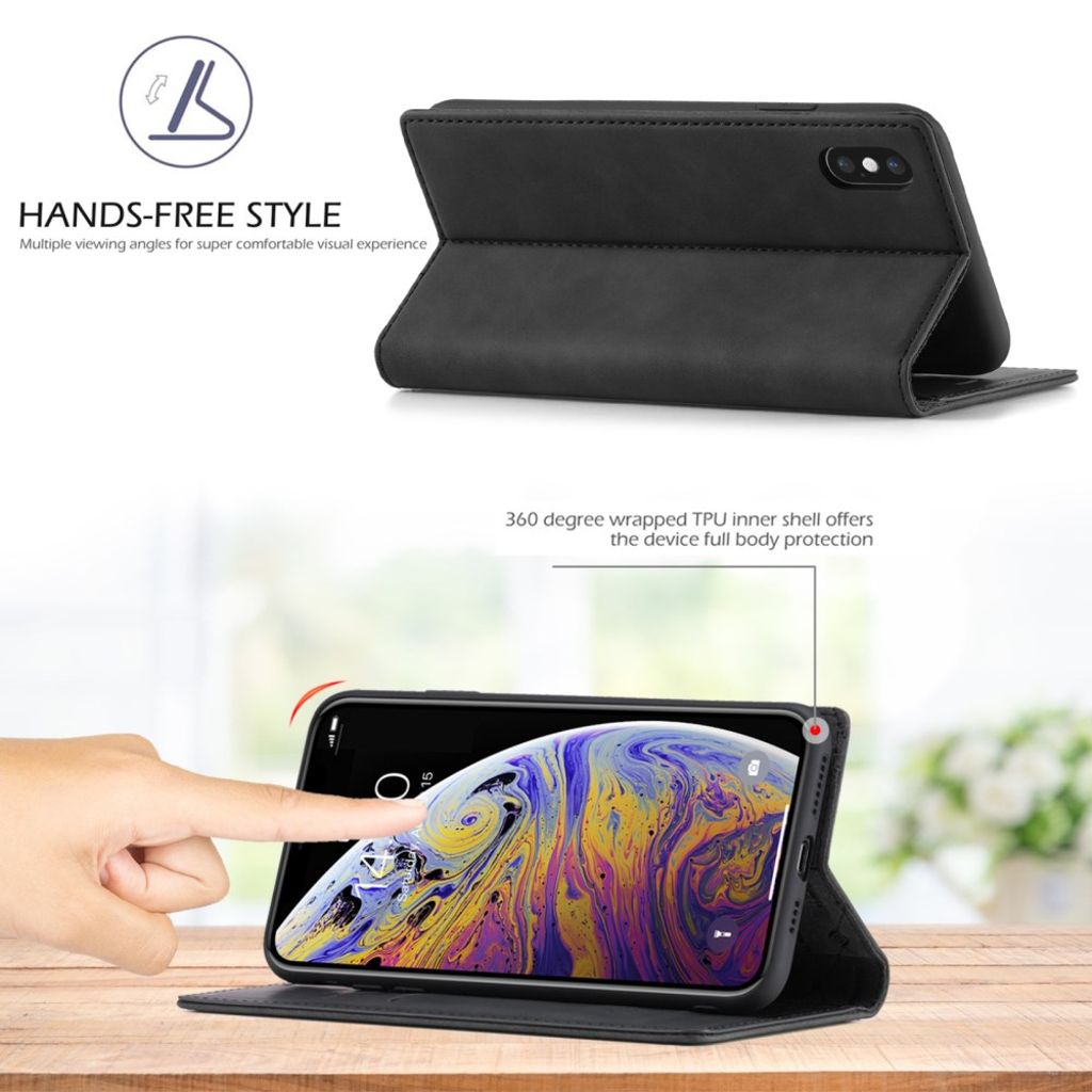 LC.IMEEKE iPhone X/XS Plånboksfodral Stativ - Svart