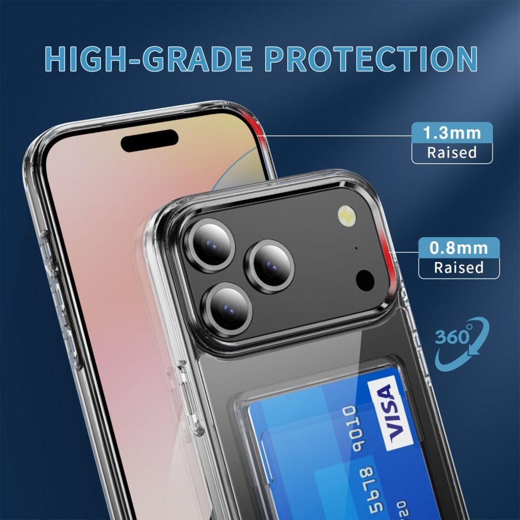 iPhone 17 Pro Max kuori korttipaikalla – läpinäkyvä