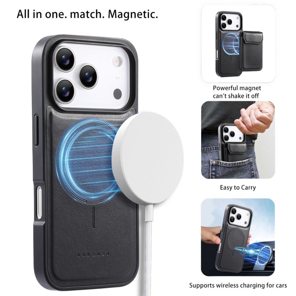 CASENO iPhone 18 Pro/17 Pro Deksel MagSafe Avtakbar Kortholder - Svart