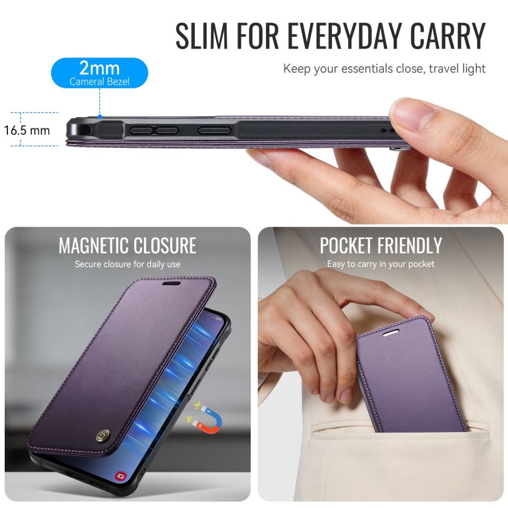 CASEME 053 Samsung Galaxy A17/A16/A26 Lompakkokotelo MagSafe RFID-estävä - Violetti