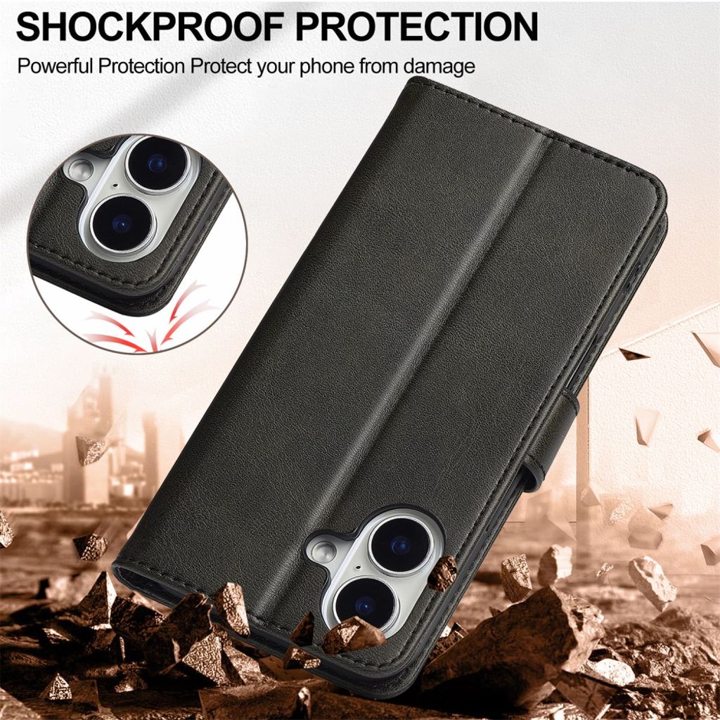 LC.IMEEKE iPhone 17 Wallet Cover with Stand - Black