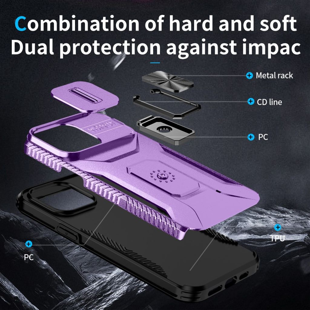 iPhone 14 Pro Max Skal med Skjutbart Kameraskydd/Stativ – Lila