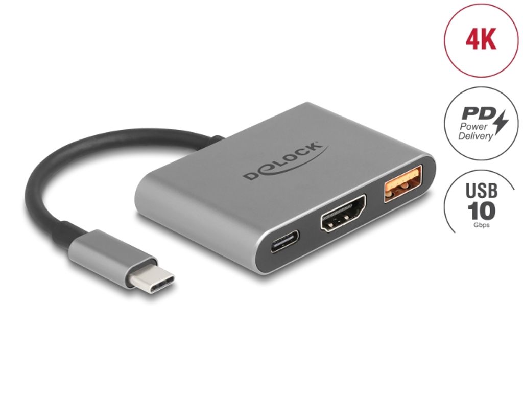 Delock USB-C adapter till HDMI 4K@30Hz / USB-A / USB-C PD 90W