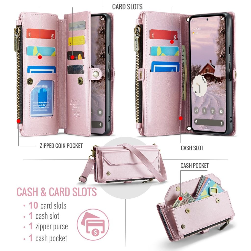 CASEME Google Pixel 10 Pro XL Fodral med 10 Kortfack - Rosa