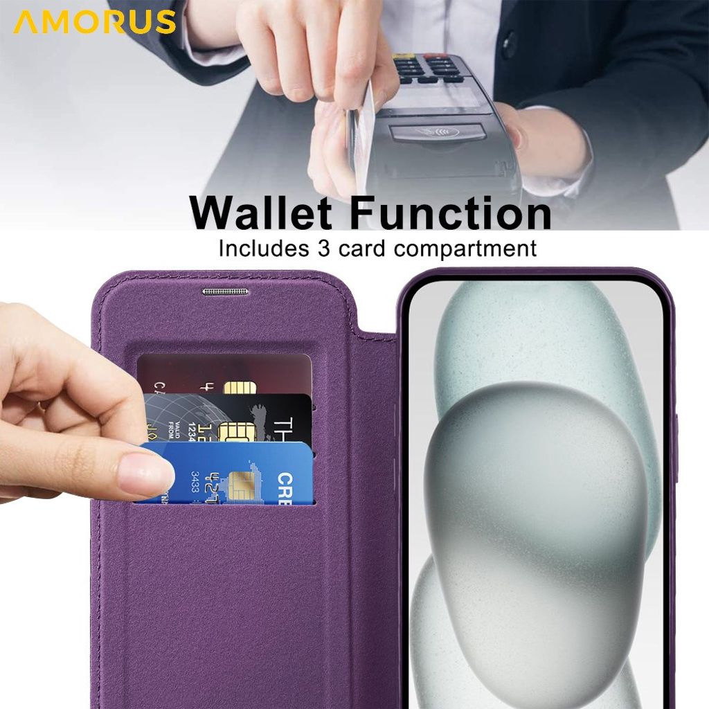 AMORUS iPhone 14 MagSafe Kortholder Pungetui – Mørkelilla