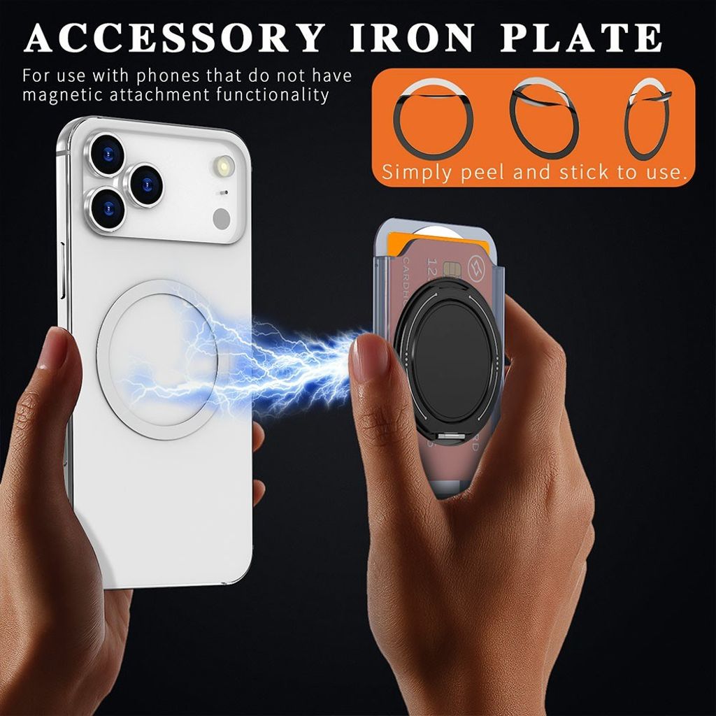 Magnetisk kortholder til mobiltelefon med ringstativ - gjennomsiktig grå