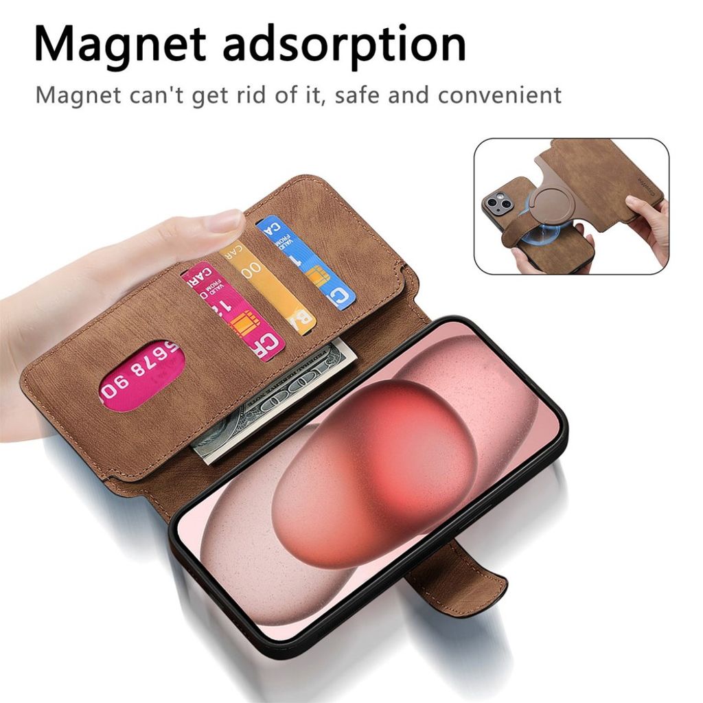 CASENEO iPhone 14 Plus Plånboksfodral Avtagbar Plånbok - Brun