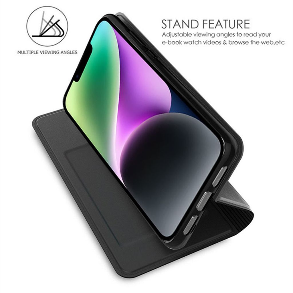iPhone 13 Lompakkokotelo Jalustalla Piilotetulla Magneettisulkimella - Musta