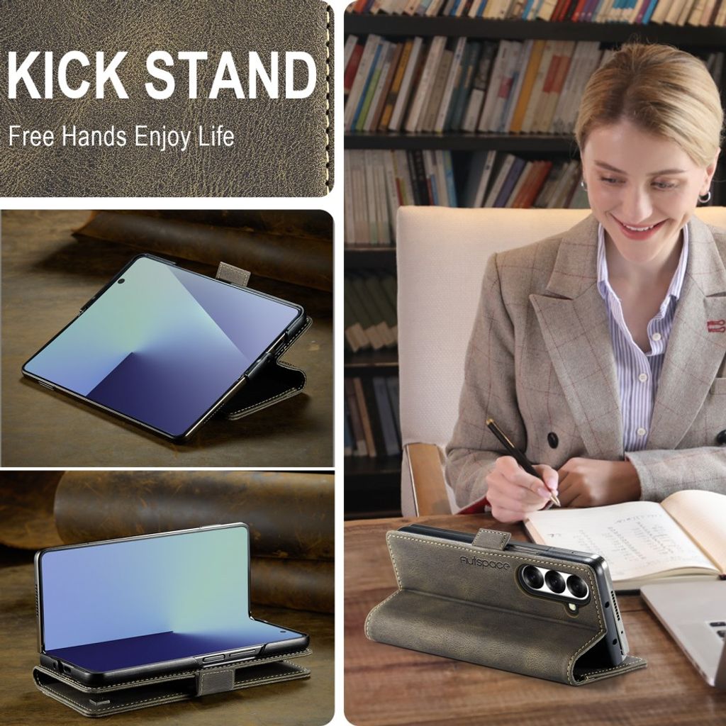 AUTSPACE Samsung Galaxy Z Fold8 Ultra Flip Cover med RFID blokering - Mørkebrun