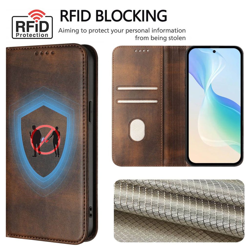 iPhone 18 Pro/17 Pro Flip Cover i PU-læder med RFID-blokering - Brun