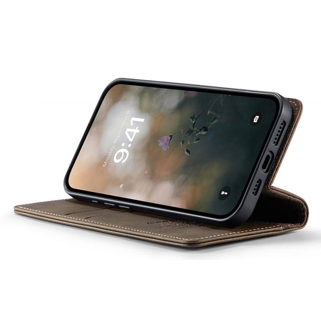 CASEME iPhone 16e Lommeboketui RFID-blokkerende med stativ – Brun