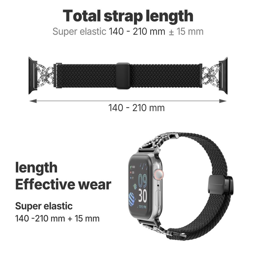Apple Watch 49/46/44/42mm Flätat Klockarmband i Nylon med Strass - Blå
