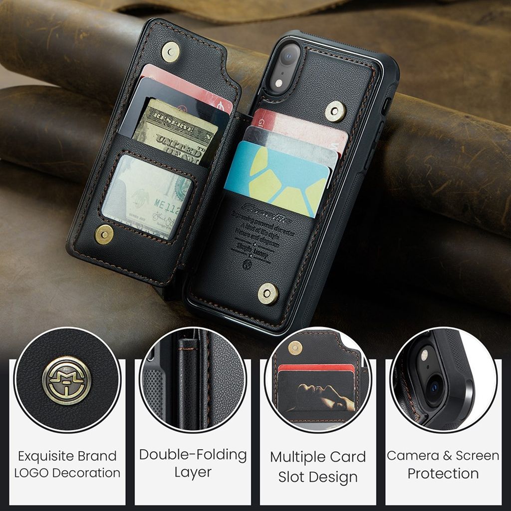 CASEME iPhone XR Plånboksskal RFID-blockerande Kortfack – Svart