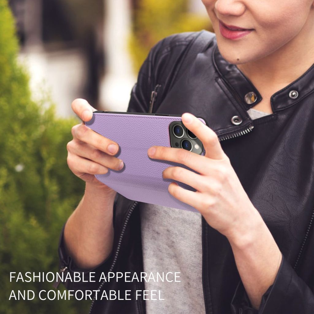 iPhone 14 Pro Max Wallet Cover RFID Blocking Magnetic - Purple