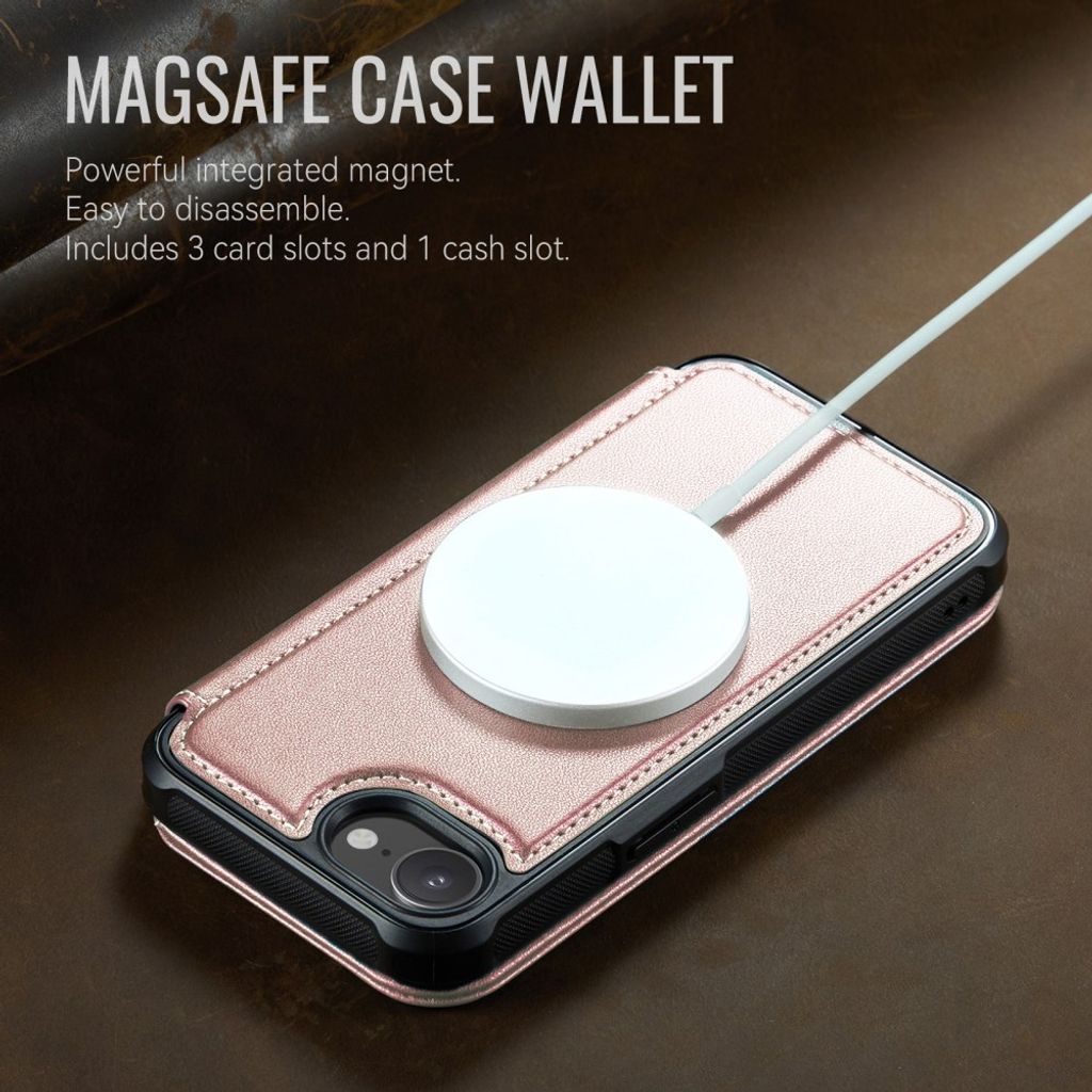 CASEME 053 iPhone 16e/iPhone 17e Lommeboketui MagSafe RFID Blokkerende - Lysrosa